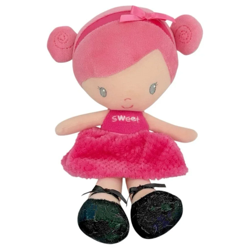 BABY STARTERS Sweet Doll Plush Pink Hair Dress Black Shoe Stuffed Toy Baby Lovey